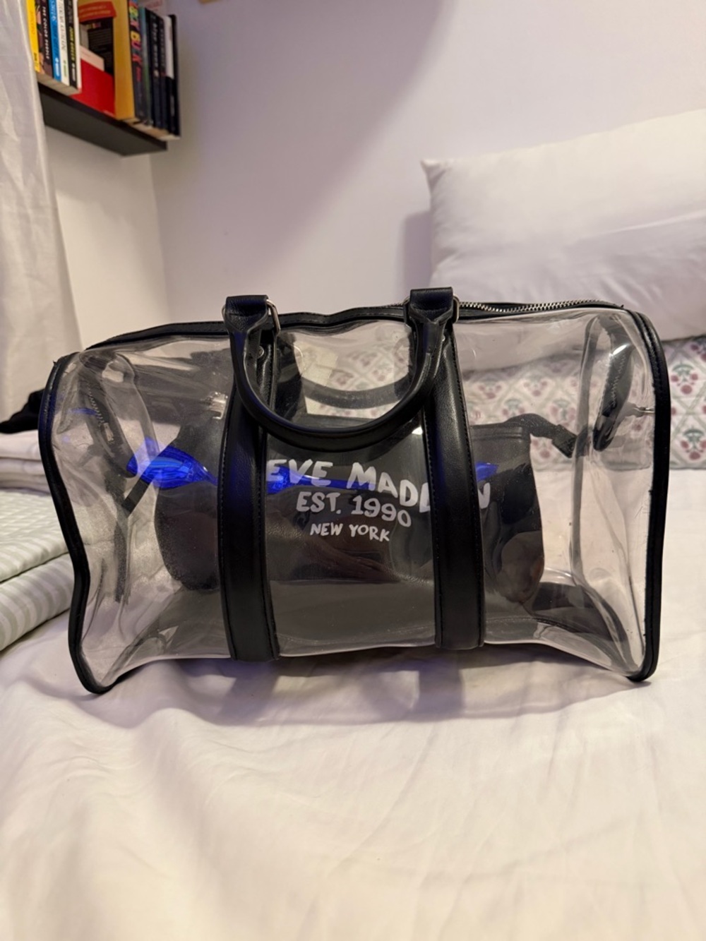 Steve Madden Clear PVC Tote with Black Trim and Silver Hardware